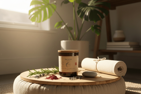 Gwraidd candle with updated label in the existing scene