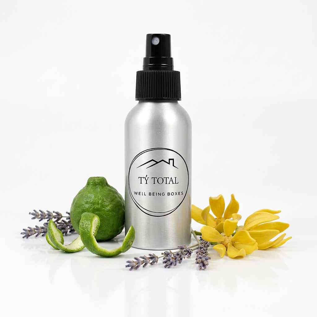 Lleuad Dawel (Quiet Moon) aluminium room spray bottle with lavender, bergamot and ylang-ylang botanicals.