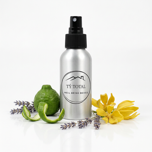 Lleuad Dawel (Quiet Moon) aluminium room spray bottle with lavender, bergamot and ylang-ylang botanicals.